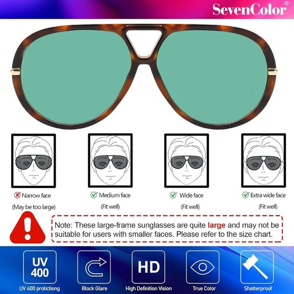 Oversized Aviator Sunglasses Women Men Retro Big Round Shield UV Protective